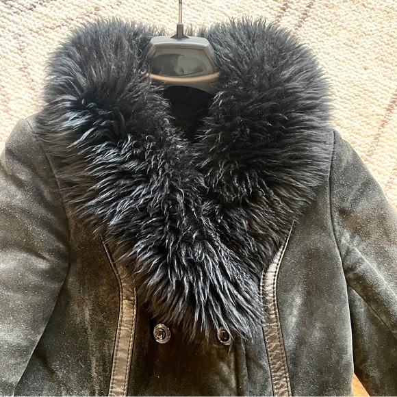 Shearling 1970s penny lane coat black suede M - Picture 3 of 5